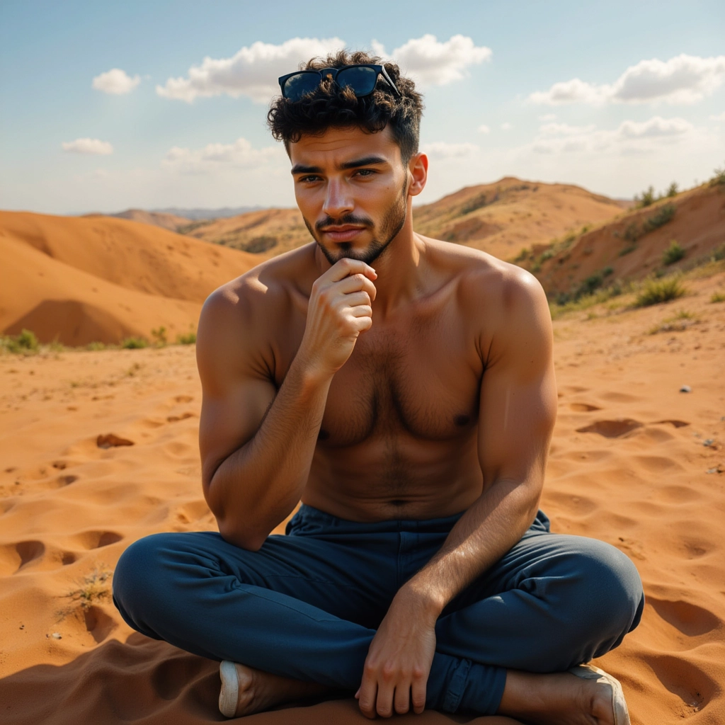 Menajem Pérez in Merzouga: meditation among dunes and sun.
