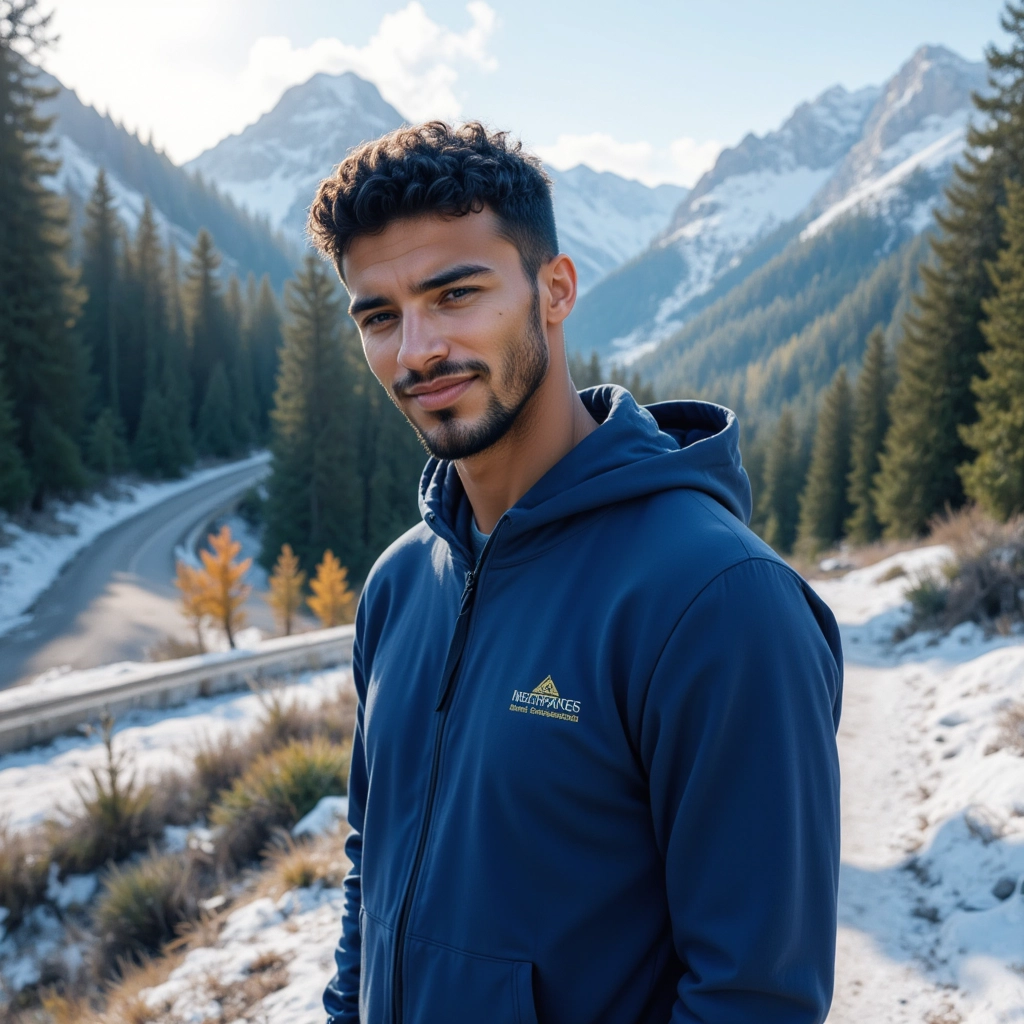 Exploring the mountains with calm and purpose, surrounded by majestic nature.