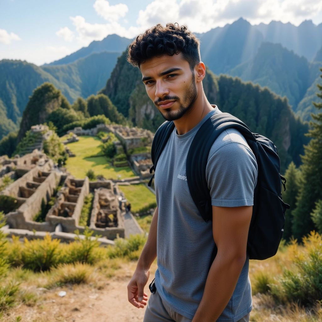 Menajem Pérez at Machu Picchu: the present among sacred ruins.