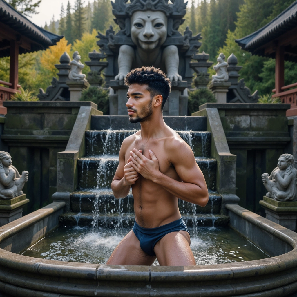 Menajem Pérez in Bali: water ritual and inner connection.