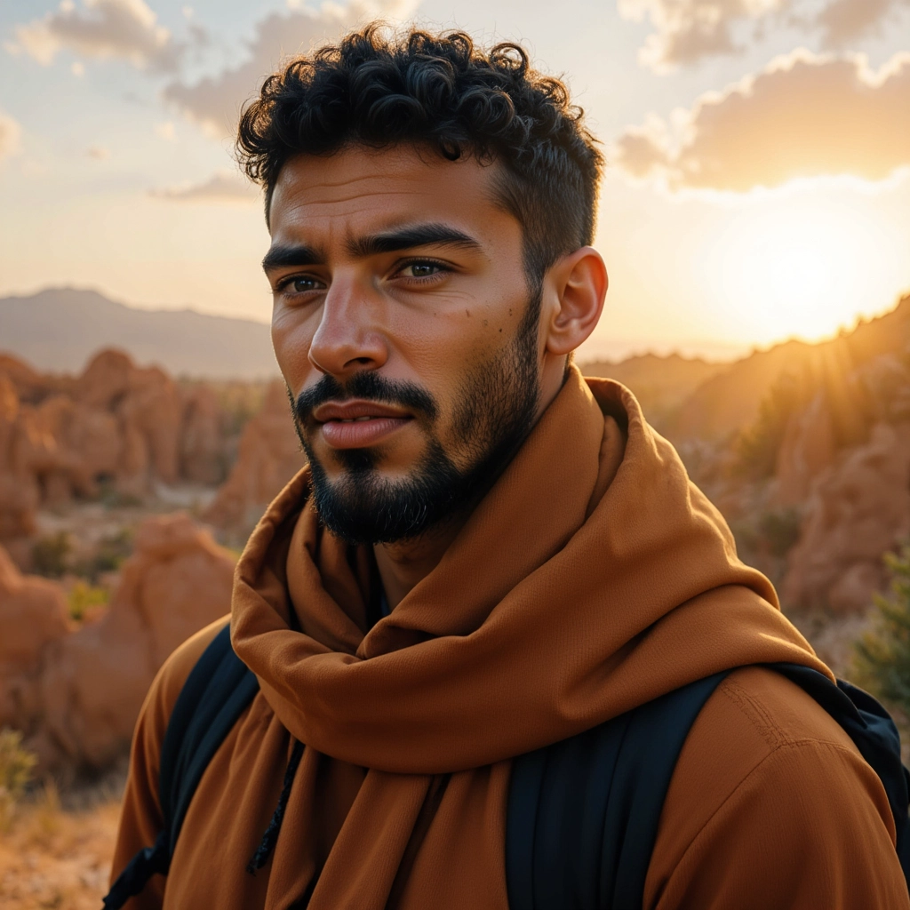 Work by Menajem Perez in a warm desert setting captured at sunset